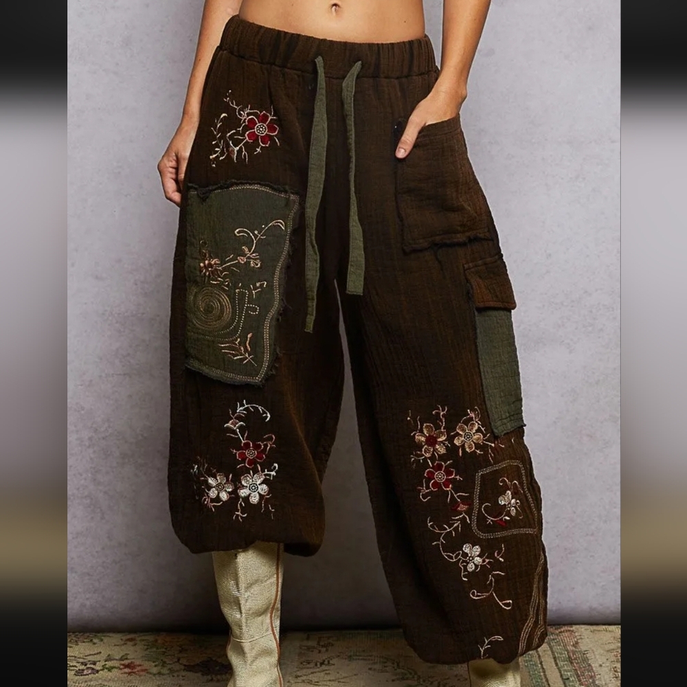 1 Pol Embroidered Patchwork Pants - image 1